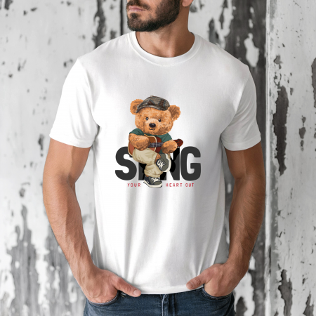 Tricouri barbati - Tricou barbati din bumbac 100% regular fit,Alb,marimea XXL,Ursulet 41