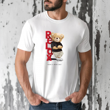 Tricouri barbati - Tricou barbati din bumbac 100% regular fit,Alb,marimea XXL,Ursulet 44