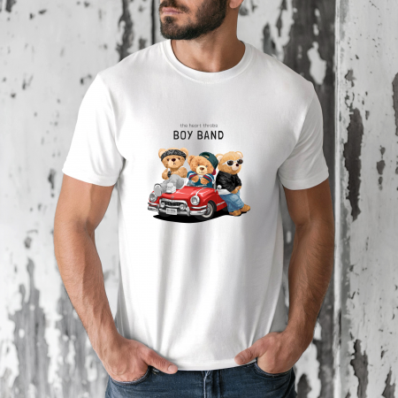 Tricouri barbati - Tricou barbati din bumbac 100% regular fit,Alb,marimea M,Ursulet 45
