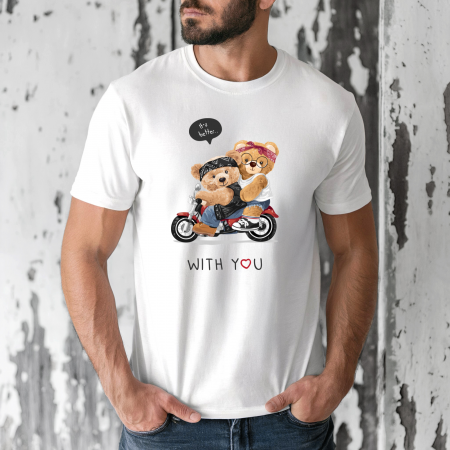 Tricouri barbati - Tricou barbati din bumbac 100% regular fit,Alb,marimea XXL,Ursulet 48