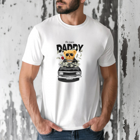 Tricouri barbati - Tricou barbati din bumbac 100% regular fit,Alb,marimea S,Ursulet 5