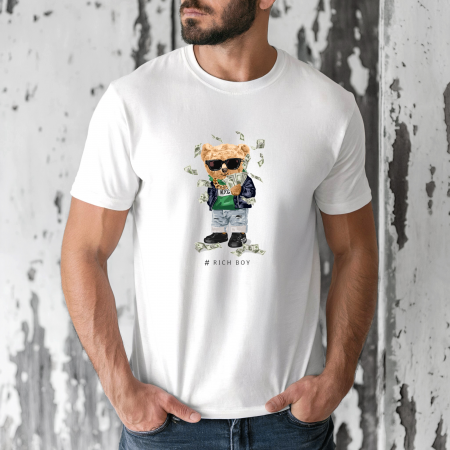 Tricouri barbati - Tricou barbati din bumbac 100% regular fit,Alb,marimea XXL,Ursulet 51