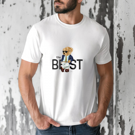 Tricouri barbati - Tricou barbati din bumbac 100% regular fit,Alb,marimea XXL,Ursulet 53