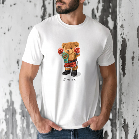 Tricouri barbati - Tricou barbati din bumbac 100% regular fit,Alb,marimea XXL,Ursulet 54