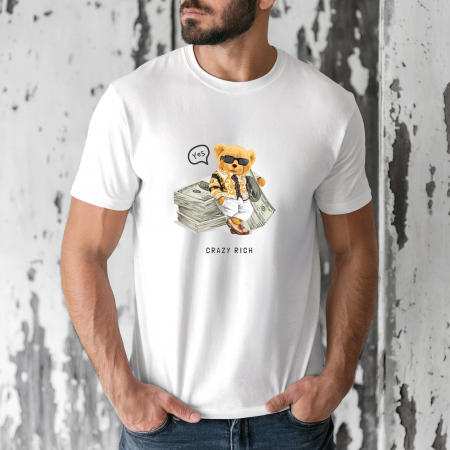 Tricouri barbati - Tricou barbati din bumbac 100% regular fit,Alb,marimea XXL,Ursulet 57