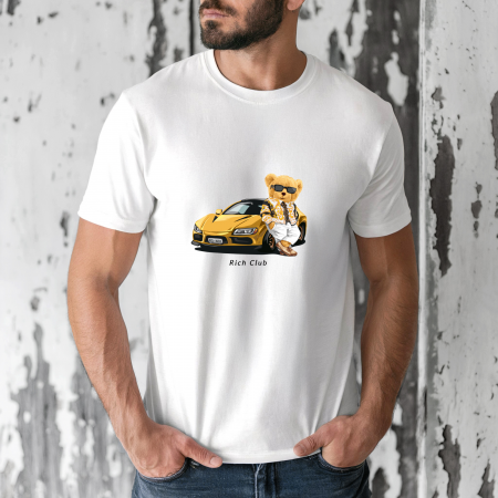 Tricouri barbati - Tricou barbati din bumbac 100% regular fit,Alb,marimea XXL,Ursulet 60
