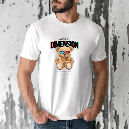 Tricouri barbati - Tricou barbati din bumbac 100% regular fit,Alb,marimea XXL,Ursulet 68