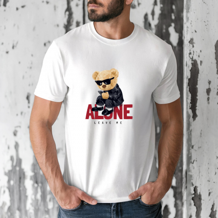 Tricouri barbati - Tricou barbati din bumbac 100% regular fit,Alb,marimea S,Ursulet 7