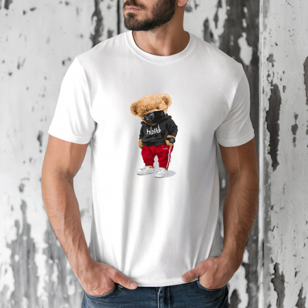 Tricouri barbati - Tricou barbati din bumbac 100% regular fit,Negru,marimea XXL,Ursulet 71