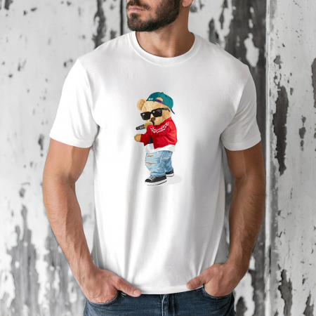 Tricouri barbati - Tricou barbati din bumbac 100% regular fit,Negru,marimea XXL,Ursulet 73