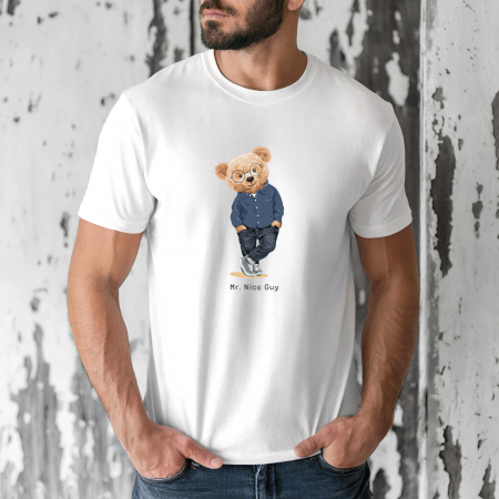 Tricouri barbati - Tricou barbati din bumbac 100% regular fit,Negru,marimea XXL,Ursulet 75
