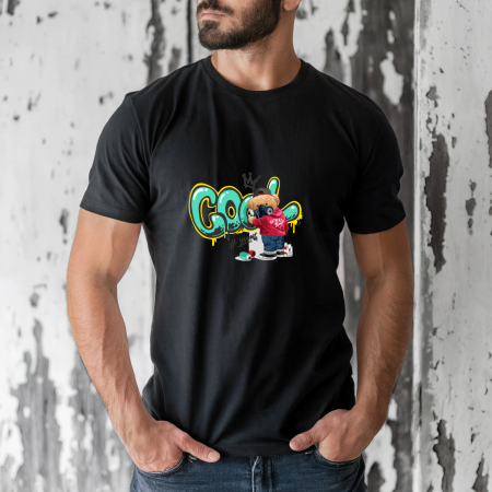 Tricouri cu ursuleti - Tricou barbati din bumbac 100% regular fit,Negru,marimea XXL,Ursulet 77