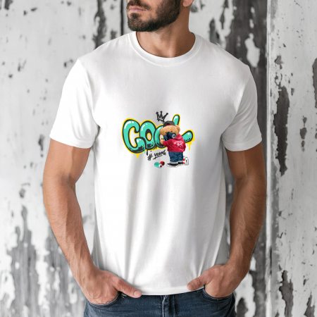 Tricouri barbati - Tricou barbati din bumbac 100% regular fit,Negru,marimea XXL,Ursulet 77