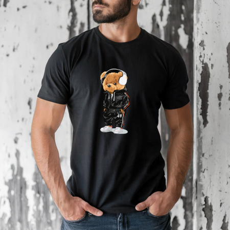 Tricouri cu ursuleti - Tricou barbati din bumbac 100% regular fit,Negru,marimea XXL,Ursulet 79