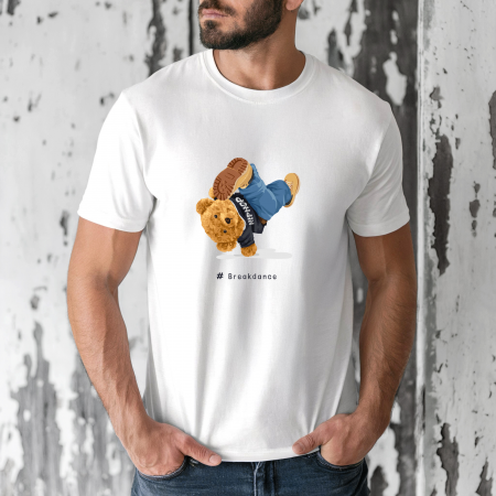 Tricouri barbati - Tricou barbati din bumbac 100% regular fit,Alb,marimea S,Ursulet 8
