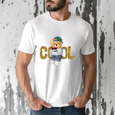 Tricouri barbati - Tricou barbati din bumbac 100% regular fit,Alb,marimea S,Ursulet 9