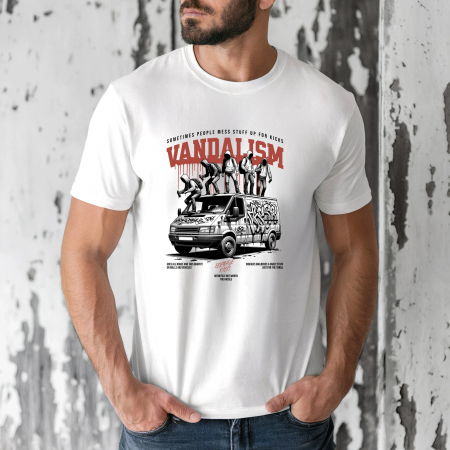 Tricouri barbati - Tricou barbati din bumbac 100% regular fit, Alb, marimea M, Urban 3