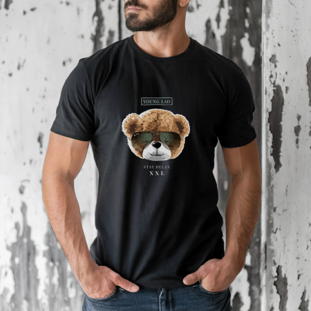 Tricouri barbati - Tricou barbati din bumbac 100% regular fit,Negru,marimea XXL,Ursulet 58