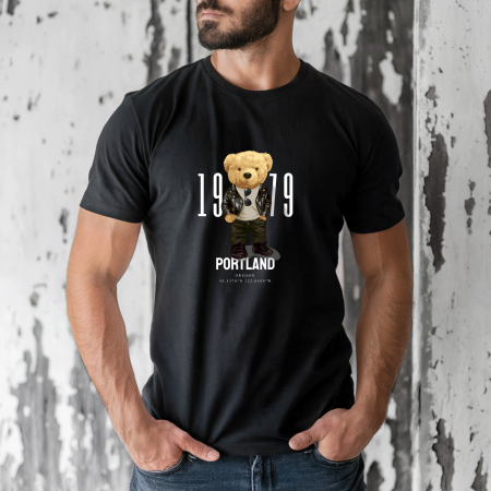 Tricouri barbati - Tricou barbati din bumbac 100% regular fit,Negru,marimea XXL,Ursulet 63