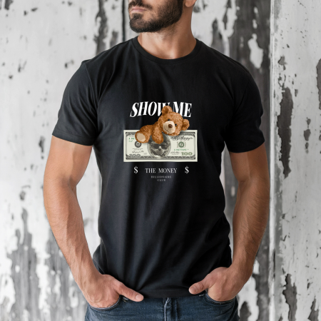 Tricouri barbati - Tricou barbati din bumbac 100% regular fit,Negru,marimea XXL,Ursulet 66