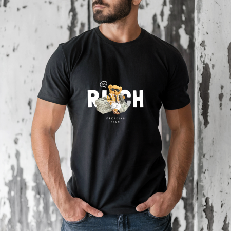 Tricouri barbati - Tricou barbati din bumbac 100% regular fit,Negru,marimea XXL,Ursulet 67