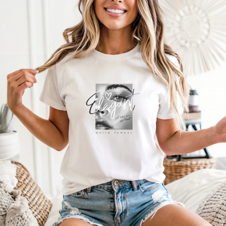 Tricouri dama - Tricou dama din bumbac 100% regular fit, Alb, marimea M, Fashion 48