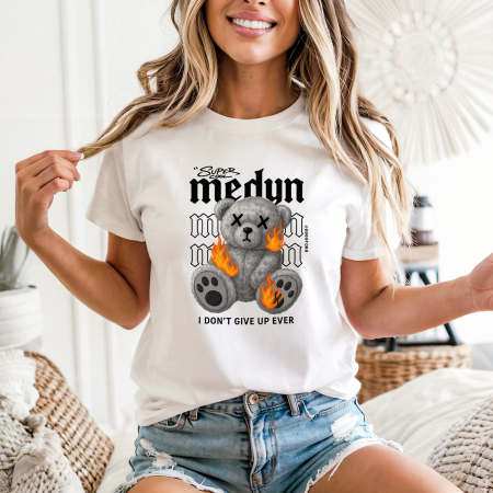 Tricouri cu ursuleti - Tricou dama din bumbac 100% regular fit,Alb,marimea XXL,Ursulet 16