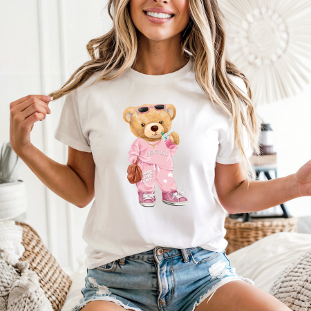 Tricouri cu ursuleti - Tricou dama din bumbac 100% regular fit,Negru,marimea XXL,Ursulet 18
