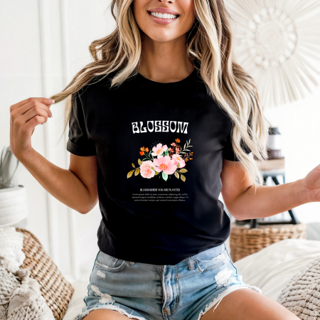 Tricouri dama - Tricou dama din bumbac 100% regular fit, Negru, marimea M, Fashion 18