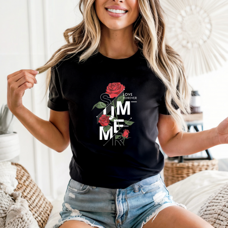 Tricouri dama - Tricou dama din bumbac 100% regular fit, Negru, marimea M, Fashion 39