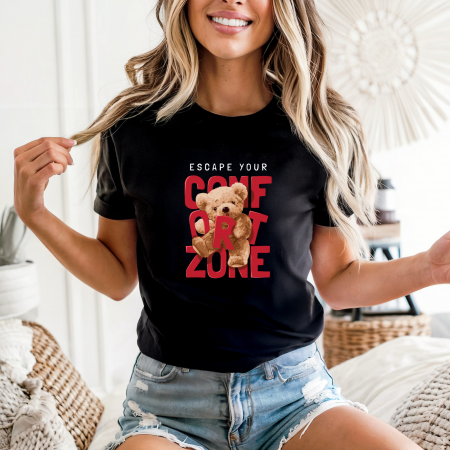 Tricouri cu ursuleti - Tricou dama din bumbac 100% regular fit,Negru,marimea XXL,Ursulet 1