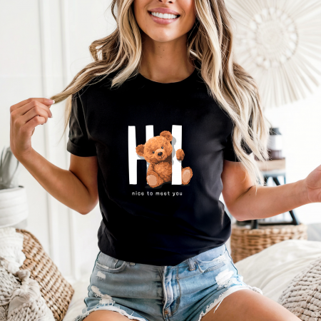 Tricouri cu ursuleti - Tricou dama din bumbac 100% regular fit,Negru,marimea XXL,Ursulet 10