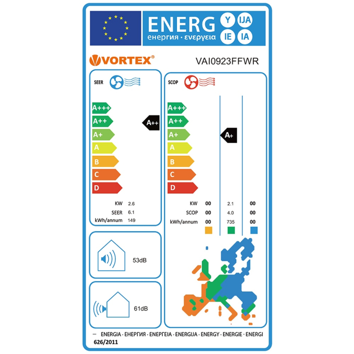 Aer conditionat VORTEX VAI0923FFWR, 9000 BTU, A++/A+, Inverter, Functie incalzire, Dezumidificare, iFeel, kit instalare inclus, alb [5]