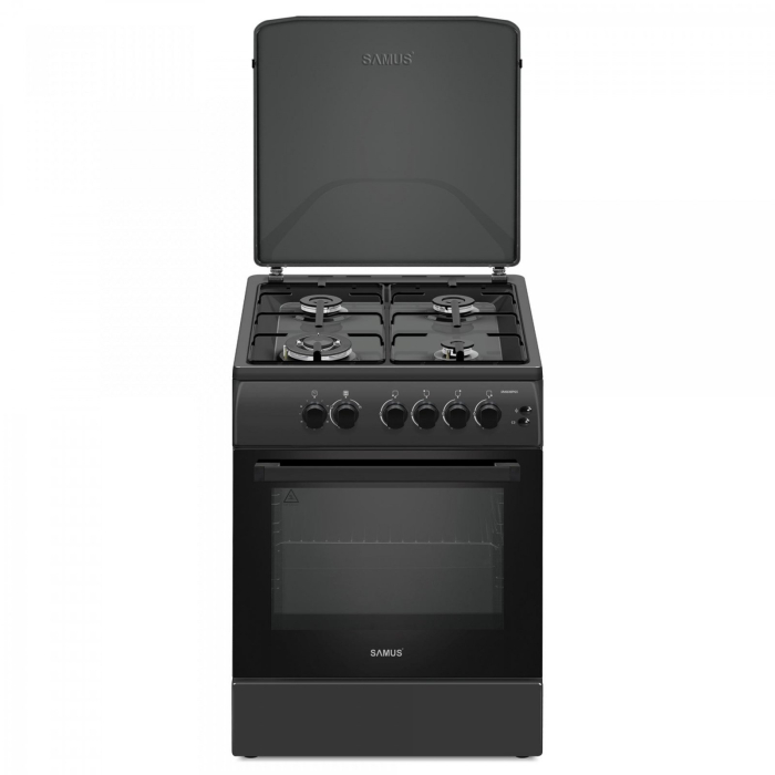 Aragaz pe gaz Samus SM664BPGS Antracit, 4 arzatoare, cuptor pe gaz 70 litri, 1 arzator Wok, aprindere electrica, dispozitiv siguranta plita si cuptor, timer, grill, latime 60 cm, negru [4]
