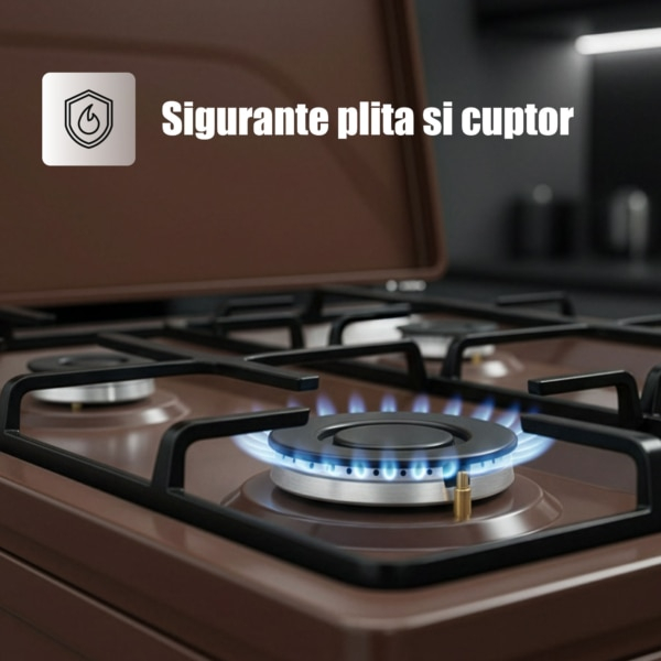 Aragaz pe gaz Samus SM664MBS, 4 arzatoare gaz, cuptor pe gaz, dispozitiv siguranta plita, dispozitiv siguranta cuptor, geam dublu la cuptor, timer mecanic, capac metalic, latime 60 cm, maro [5]