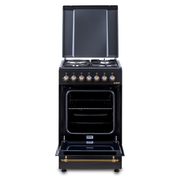 Aragaz rustic Samus SR550EL3B1, 3 arzatoare pe gaz + 1 electric, cuptor electric, 48 L, 3 functii, aprindere electrica, Timer mecanic, Aprindere eletrica, Negru [3]