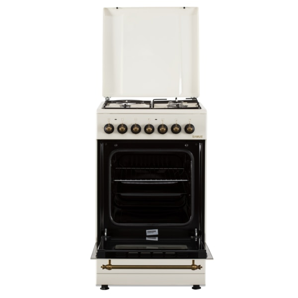 Aragaz Rustic Samus SR550EL3C1, 3 arzatoare pe gaz + 1 electric, Aprindere electrica, Cuptor electric, 48 l, 3 functii, 2200 W, timer mecanic, Beige [3]