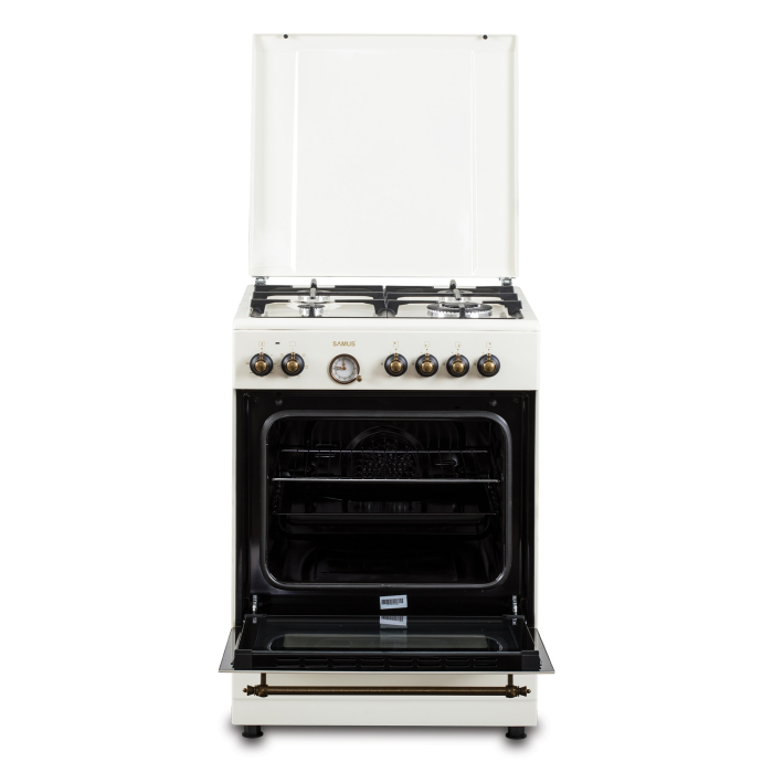 Aragaz Rustic Samus SR660EL1CW, 4 arzatoare gaz ( 1 wok), cuptor electric, 6 functii, 56 l, aprindere electrica, grill, ventilator, timer, Crem [5]