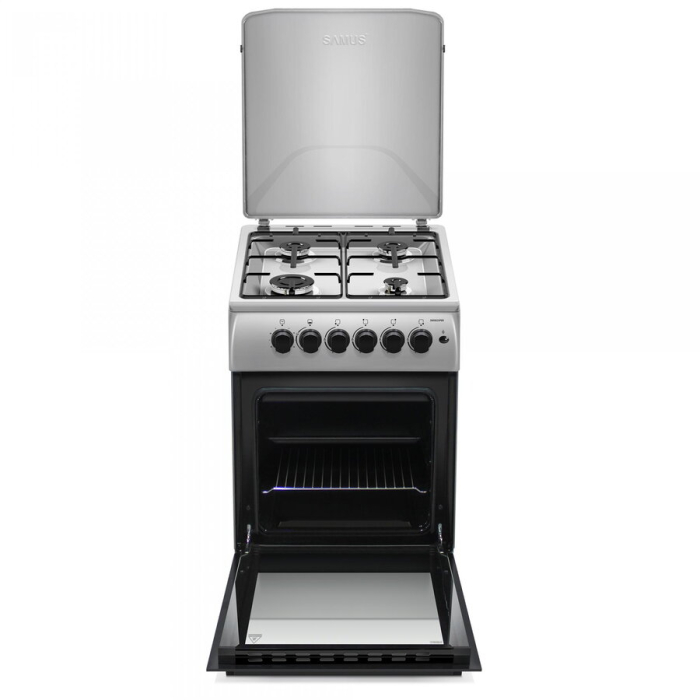 Aragaz Samus SM561XPBS, 4 Arzatoare gaz, Cuptor gaz, Aprindere electrica plita, Timer, Inox-Argintiu [2]