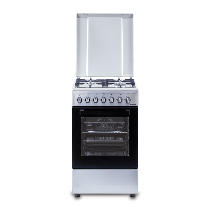 Aragaz Samus SM562AENS1 INOX, 4 arzatoare gaz, Gratare fonta, 7 functii, Cuptor electric, Aprindere electrica, Ventilator, Timer mecanic, Inox [6]