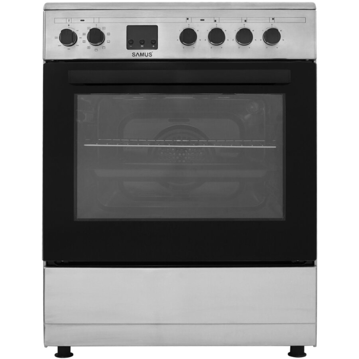 Aragaz Samus SM664VTE, Plita vitroceramica, 4 zone de gatit, 10 functii cuptor, Grill, Convectie 3D, 56 L, Timer, Inox [10]