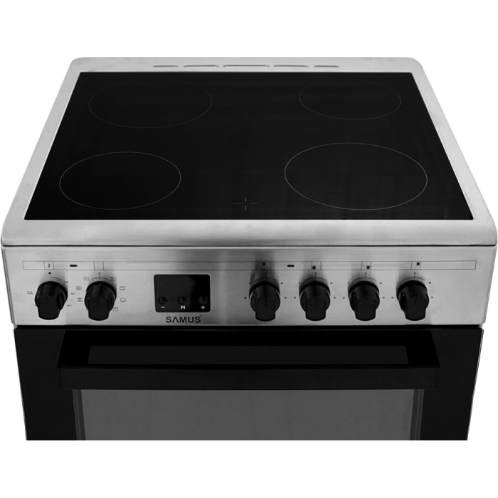 Aragaz Samus SM664VTE, Plita vitroceramica, 4 zone de gatit, 10 functii cuptor, Grill, Convectie 3D, 56 L, Timer, Inox [6]