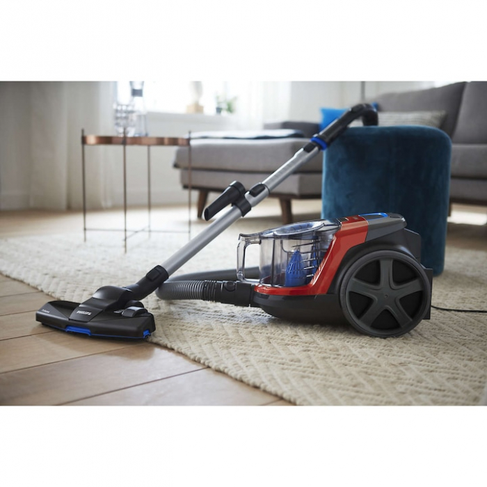 Aspirator fara sac Philips PowerPro Compact FC9330/09, 750W, PowerCyclone 5, perii triactive, parchet, filtru anti-alergic ECARF, rosu [4]