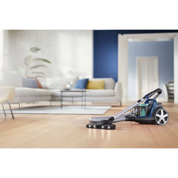 Aspirator fara sac Philips Seria 5000 FC9557/09, tehnologie PowerCyclone 7, 900W, filtru alergenic H13, cap de aspirare Triactive + LED, perie miniTurbo pentru parul animalelor, Albastru [8]