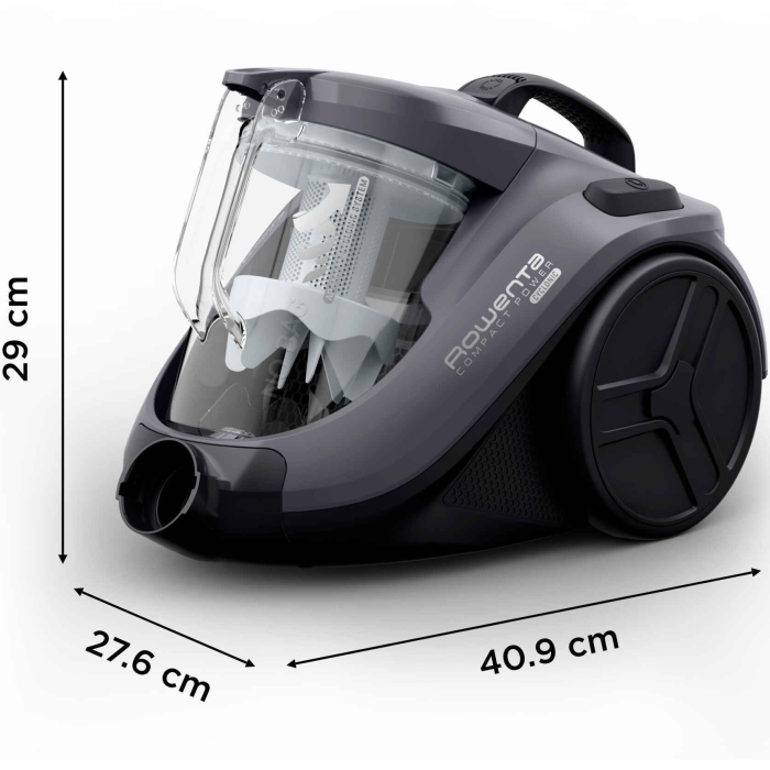 Aspirator fara sac Rowenta Compact Power™ Cyclonic RO3726EA, 750W, recipient praf 1.5L, filtrare 99.98%, raza de operare 8.8m, tub metalic telescopic, zgomot redus 79 dB(A), sistem CleanExpress, gri [3]