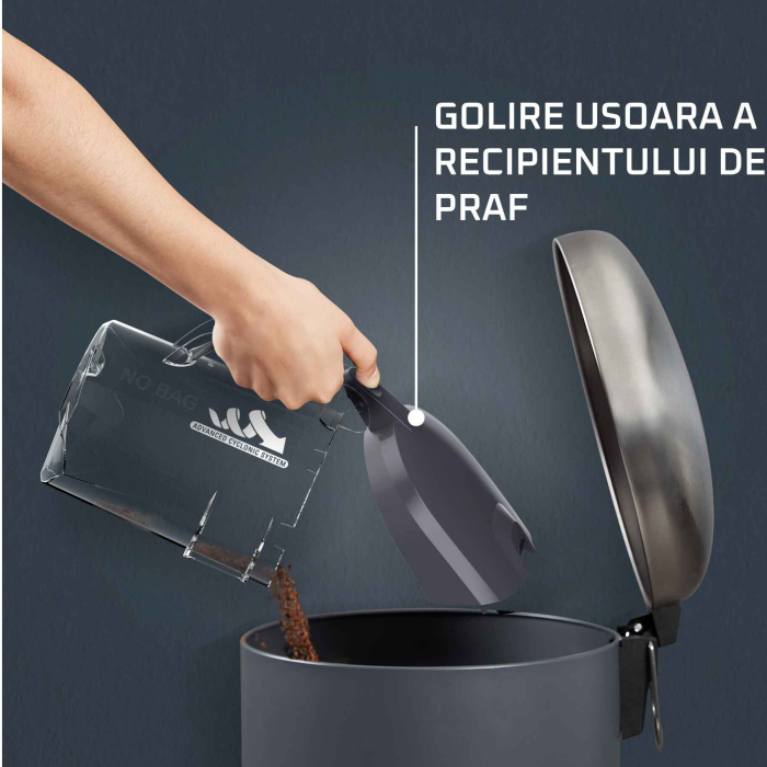 Aspirator fara sac Rowenta Compact Power™ Cyclonic RO3726EA, 750W, recipient praf 1.5L, filtrare 99.98%, raza de operare 8.8m, tub metalic telescopic, zgomot redus 79 dB(A), sistem CleanExpress, gri [9]