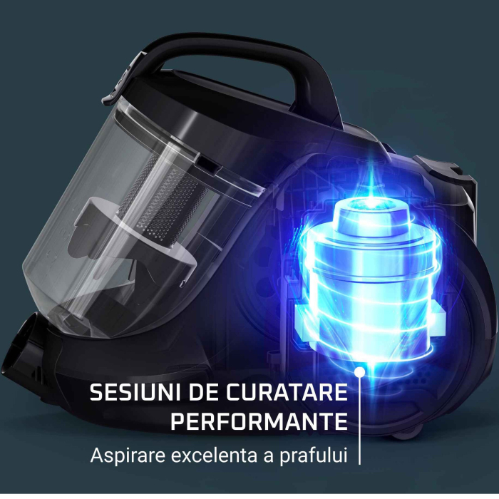 Aspirator fara sac Rowenta Compact Power™ Cyclonic RO3726EA, 750W, recipient praf 1.5L, filtrare 99.98%, raza de operare 8.8m, tub metalic telescopic, zgomot redus 79 dB(A), sistem CleanExpress, gri [5]