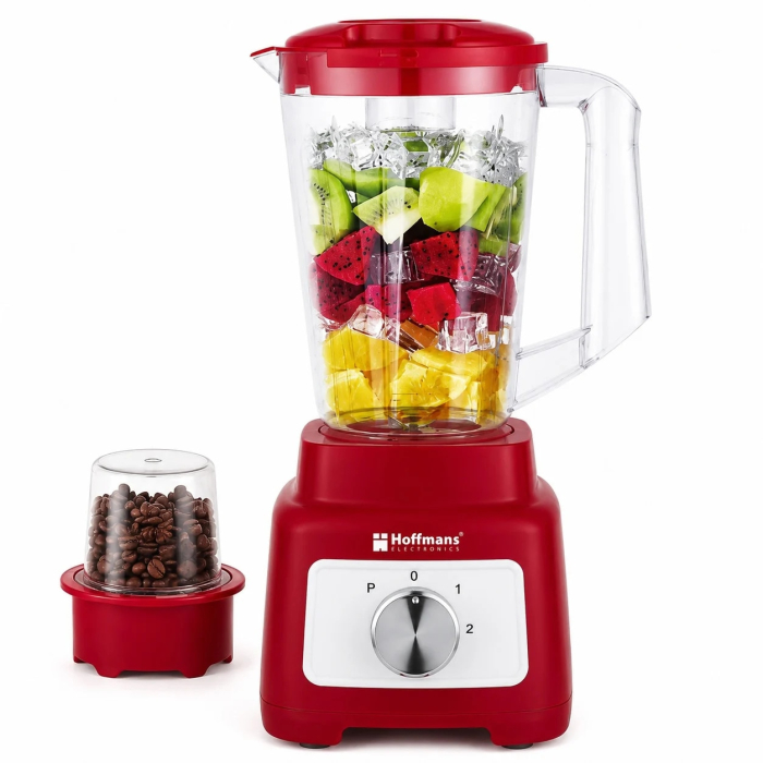 Blender 2 in 1 cu rasnita Hoffmans, Capacitate bol 1.75L, Tehnoligie ProBlend, 2 viteze + Pulse, recipient pentru macinare inclus, Rosu/Alb [8]