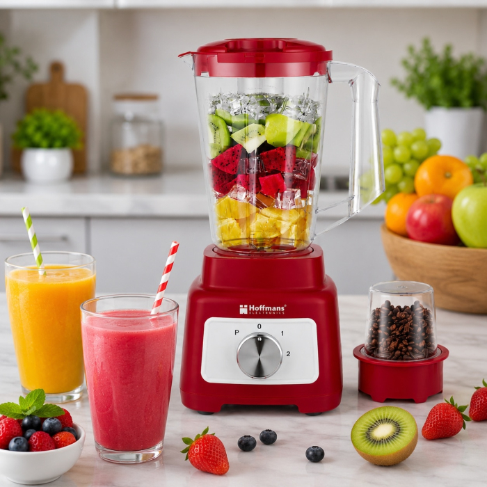 Blender 2 in 1 cu rasnita Hoffmans, Capacitate bol 1.75L, Tehnoligie ProBlend, 2 viteze + Pulse, recipient pentru macinare inclus, Rosu/Alb [6]