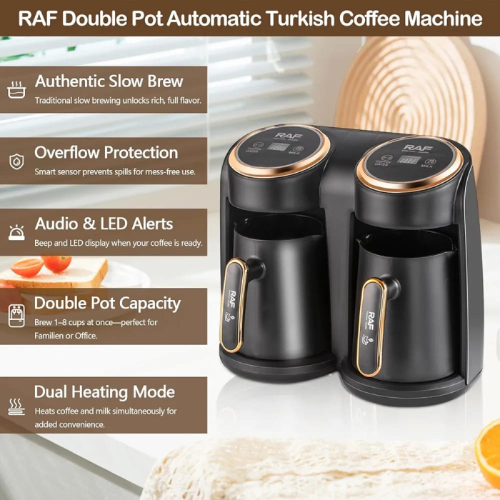 Cafetieră Electrică RAF R-145, 600W, Capacitate 600 ml, Sistem Dublu de Încălzire, Pentru Până la 6 Cești, Aparat de Preparat Cafea Turcească și Grecească, Compact și Practic [4]